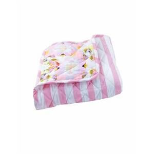 NEW LAURA PARK quilted baby blanket in garden pink with pink and white stripes r